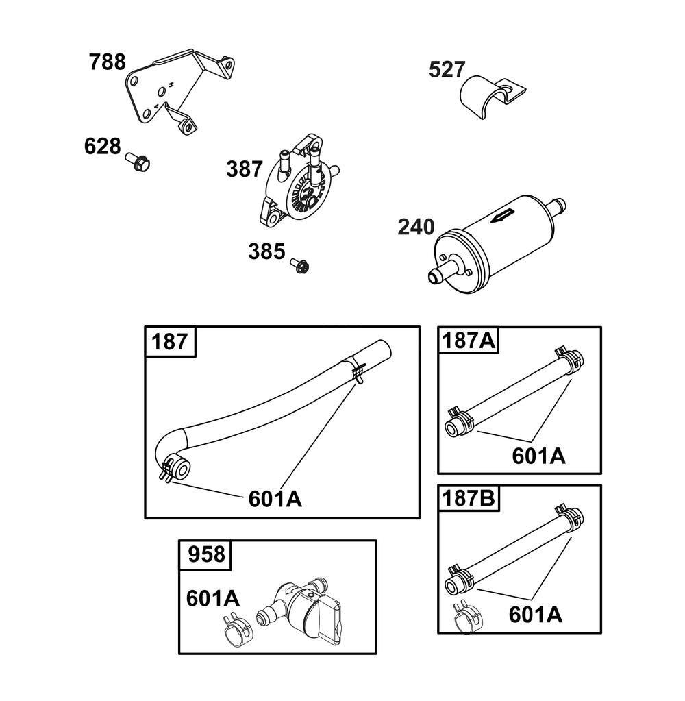 Fuel Supply Group Diagram and Parts List for 305777-0159-G1 200000 - 399999 Briggs and Stratton Engine